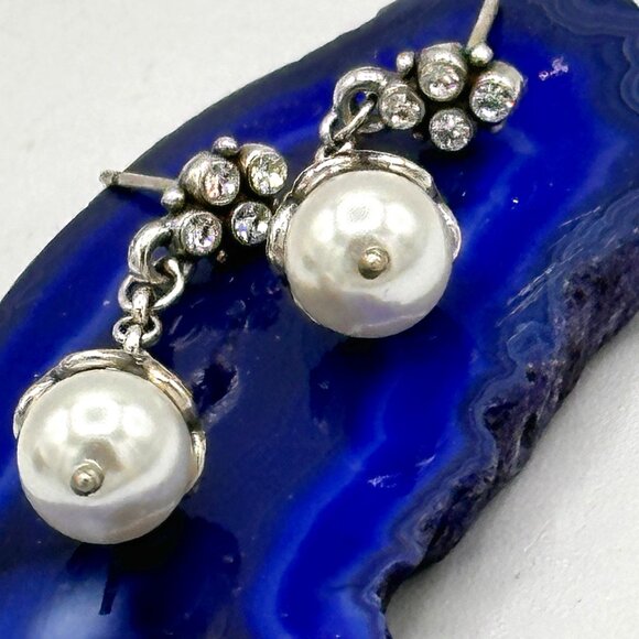 Brighton Jewelry - Brighton ATMA Just Pearls Crystals Silver Plated French Wire Earrings